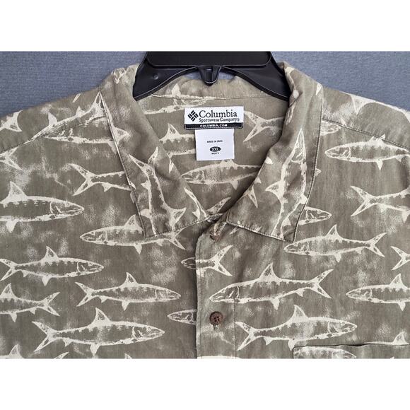 Columbia PFG Sportswear Shark Print Shirt Men XXL 2X Performance Bonehead Fish - Picture 2 of 6